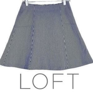 Loft Striped Blue White Panel Fit‎ Flare Skirt Size 2